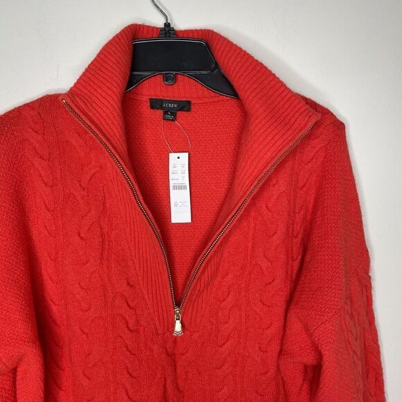 J CREW Sweater Womens Large Orange Cable-Knit 1/2-Zip NEW Supersoft Yarn BD032 - Picture 4 of 12